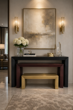 Load image into Gallery viewer, Brennen Bespoke Luxury Console Table handcrafted in Britain featuring elegant minimalist styling and optional fabric inset detailing for luxury interior design projects.