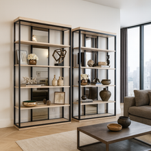 Load image into Gallery viewer, Made in Britain luxury shelving unit mirrored back panel detail