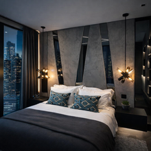 Load image into Gallery viewer, Pythagora bespoke headboard hand crafted luxury furniture made in Britain