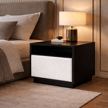 Load image into Gallery viewer, Sequoia luxury bespoke bedside table upholstered detail