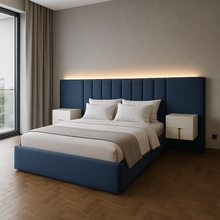 Load image into Gallery viewer, Sullivan deluxe luxury bespoke bed with floating bedside tables and LED lighting
