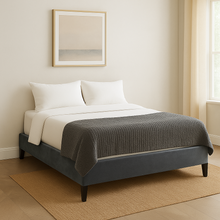 Load image into Gallery viewer, Brolin luxury bed base with slim upholstered frame and wooden legs