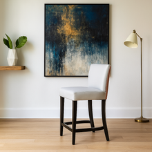 Load image into Gallery viewer, Leabank barstool close-up designer upholstery and wood finish