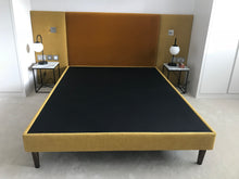 Load image into Gallery viewer, Brolin luxury bed base with slim upholstered frame and wooden legs
