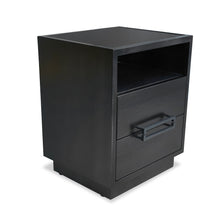 Load image into Gallery viewer, Arlington bedside table with smoked glass top and metal handles