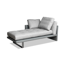 Load image into Gallery viewer, Made in Britain contemporary chaise longue leather and fabric detail