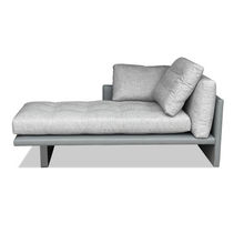 Load image into Gallery viewer, Made in Britain contemporary chaise longue leather and fabric detail