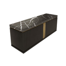 Load image into Gallery viewer, Riviera luxury bespoke sideboard with honed marble top and brass detailing