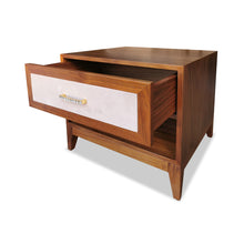Load image into Gallery viewer, Troburgh luxury bespoke bedside table wood and upholstery