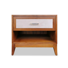Load image into Gallery viewer, Troburgh luxury bespoke bedside table wood and upholstery