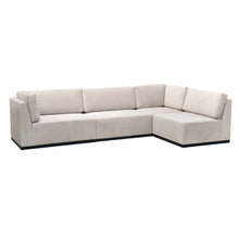 Load image into Gallery viewer, Luxury bespoke Amcross corner sofa with timber plinth in a modern London living room