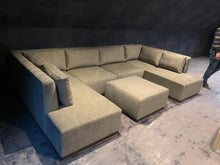 Load image into Gallery viewer, Upholstered Amcross ottoman for luxury living room interiors
