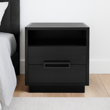 Load image into Gallery viewer, Arlington bedside table with smoked glass top and metal handles
