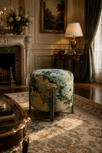Load image into Gallery viewer, Upholstered Armstrong pouf for luxury living room interiors
