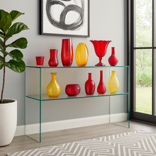 Load image into Gallery viewer, Cristal Bespoke Luxury Console Table featuring elegant all-glass construction, designed for luxury interior design projects, contemporary London living and sophisticated residential interiors.
