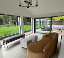 Load image into Gallery viewer, Contemporary handmade luxury bench with metal base
