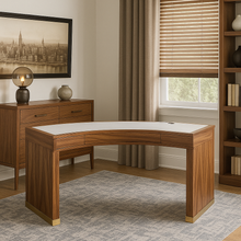 Load image into Gallery viewer, Handmade British bespoke desk with upholstered top
