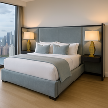 Load image into Gallery viewer, Kenwood luxury bespoke bed with curved upholstered headboard
