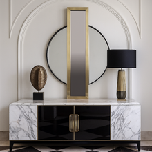 Load image into Gallery viewer, Landmark luxury bespoke mirror made in Britain with brass detailing
