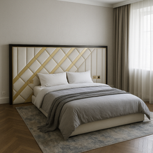Load image into Gallery viewer, Art Deco luxury bed with brass metal detailing
