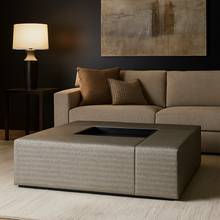 Load image into Gallery viewer, London upholstered bespoke luxury coffee table handcrafted in Britain for luxury interior design, contemporary London living, and sophisticated luxury lifestyle interiors.
