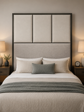 Load image into Gallery viewer, Luxury hand made headboard in dark bronze for exclusive London Interior Designer
