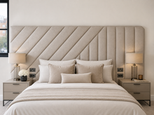 Load image into Gallery viewer, Tangent luxury bespoke upholstered headboard handcrafted in Britain
