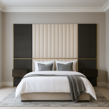 Load image into Gallery viewer, Trowbridge bespoke headboard with bedside tables hand crafted made in Britain
