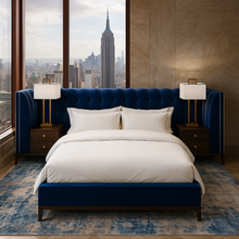 Load image into Gallery viewer, Upstate luxury bespoke bed base with integrated drawers and mirrored tops
