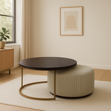 Load image into Gallery viewer, Venice bespoke luxury coffee table and ottoman set handcrafted in Britain for luxury interior design, contemporary London living, bespoke furniture projects, and sophisticated luxury lifestyle interiors.
