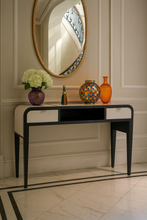 Load image into Gallery viewer, Avon Bespoke Luxury Console Table handcrafted in Britain featuring upholstered drawer fronts and luxury storage design for sophisticated interior design projects.
