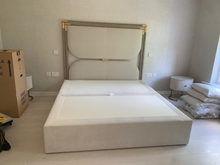 Load image into Gallery viewer, Themis bespoke headboard hand crafted luxury furniture made in Britain
